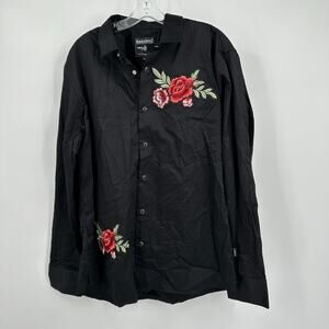 Barabas Mens Shirt Size XL Snap‎ Embroidered Floral Black Rockabilly Long Sleeve
